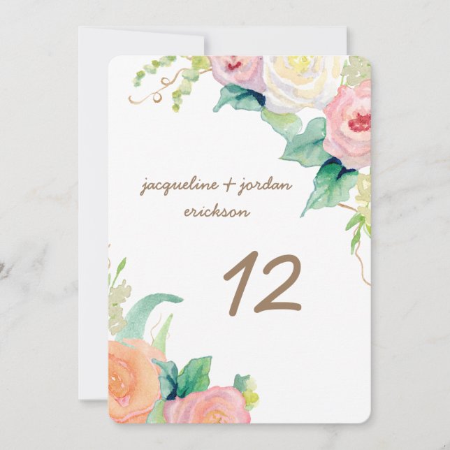 Convite Números de Mesa Rosas de Aquarela Simples Modernas (Frente)