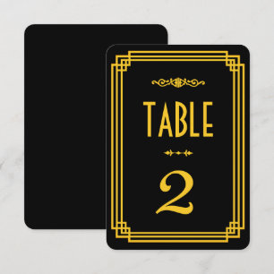Convite Números de Mesa Simples Art Déco Preto e Dourado