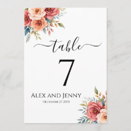 Convite Números de Mesa Simples e Elegantes com Flor de Te