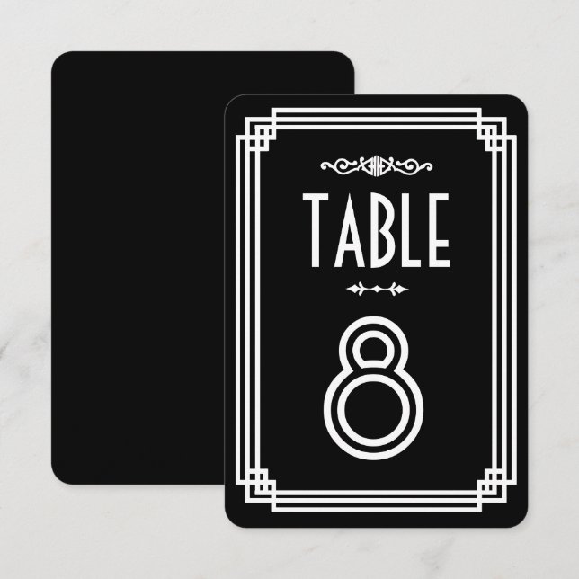 Convite Números de Mesa Simples Preto e Branco Art Déco (Frente/Verso)