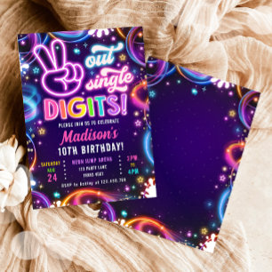 Convite Números de Solteiro do Peace Out Neon Glow Girl An