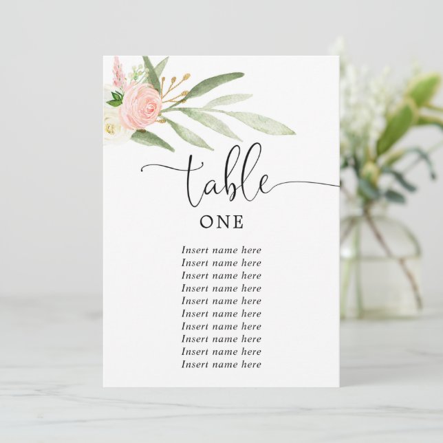 Convite Números de tabela "5 x7" elegantes em ouro rosa (Em pé/Frente)