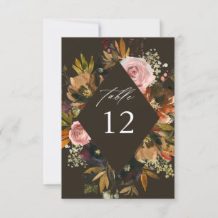 Convite Números de Tabela B Floral Dourada, Roxa e Rosa