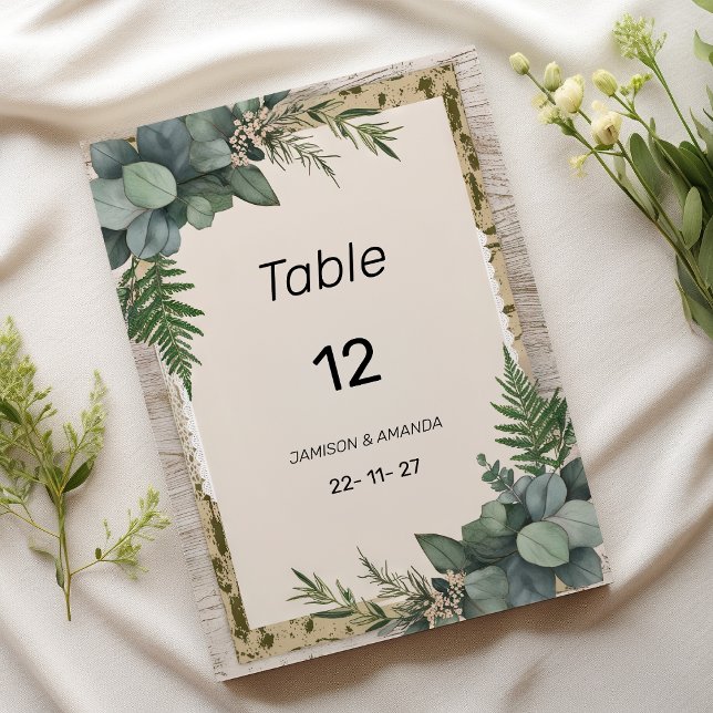 Convite Números de tabela botânica do eucalipto russo (Rustic eucalyptus botanical greenery Table Numbers )