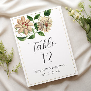 Convite Números de tabela botânica floral verde-branca