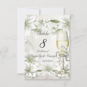 Convite Números de Tabela Casada Beige Verde Branco Floral