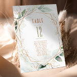 Convite Números de Tabela Casamento Geométrico Dourado e V<br><div class="desc">Estas placas de números de mesa são a maneira perfeita de ajudar os hóspedes a encontrar seus assentos na sua recepção de casamento. O design apresenta um estilo caprichoso e boêmico, com quadros falsos-dourados, botânicos esmaecidos-verdes-sábios e bolhas falsos-dourados. As placas são impressas em um estoque de cartão de alta qualidade...</div>