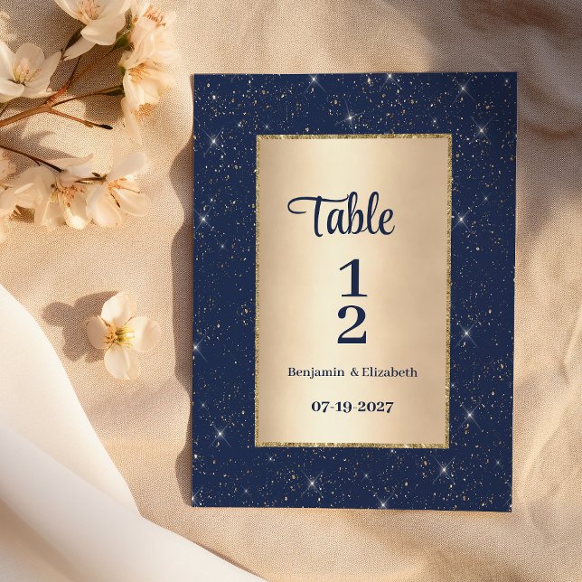 Convite Números de Tabela da Glitter marinho azul de doura (Glam navy blue gold glitter confetti Table Numbers)