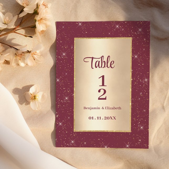 Convite Números de Tabela da Glitter Ouro Glam Burgundy (Glam burgundy gold glitter confetti Table Numbers)