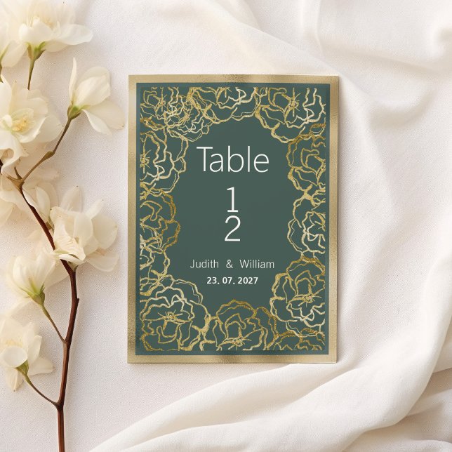 Convite Números de tabela da rosa de flora verde empoeirad (Romantic dusty green gold rose flora Table Numbers)