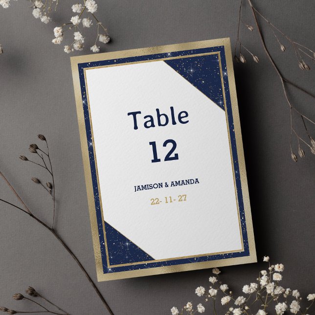 Convite Números de tabela de brilho azul-marinho branco (White gold navy blue glitter glam Table Numbers)