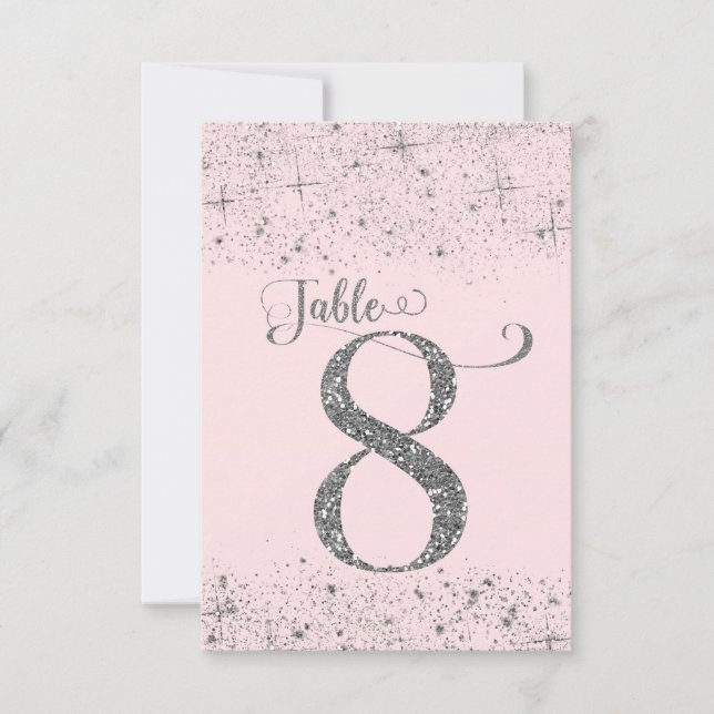 Convite Números de Tabela de Brilho Prateado Rosa Número 8 (Frente)