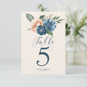 Convite Números de Tabela de Casamento Azul/Peach rosa ID5