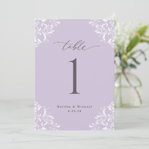 Convite Números de Tabela de Casamento de Lavanda Elegante