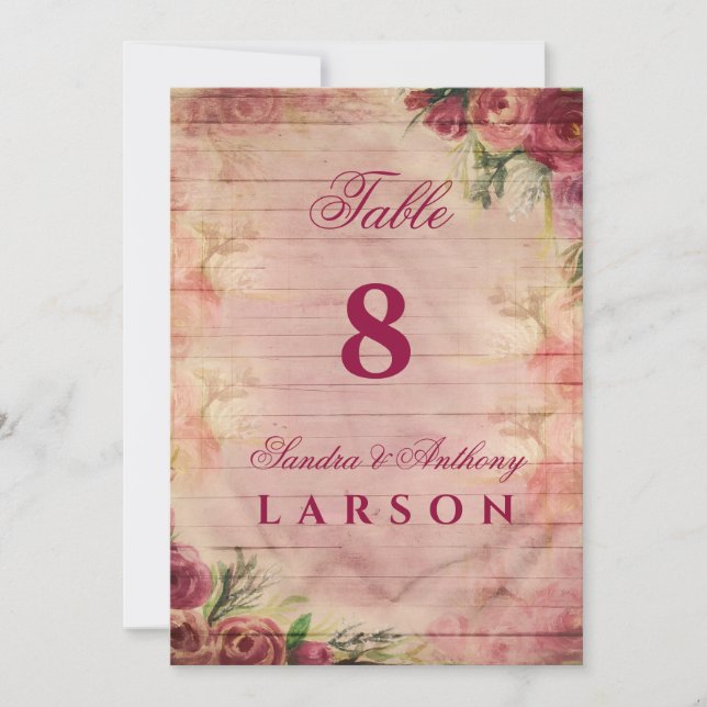 Convite Números de Tabela de Casamento de Rosa de Aquarela (Frente)