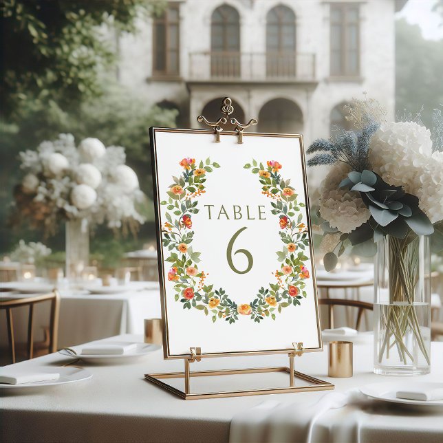 Convite Números de Tabela de Casamento de Wreath Floral Ve (Criador carregado)
