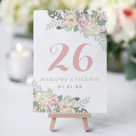 Convite Números de Tabela de Casamento Floral Dourado Rosa
