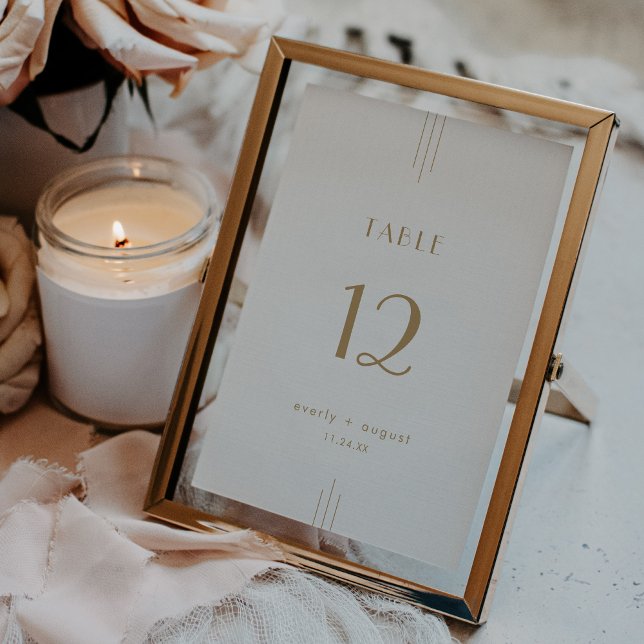 Convite Números de Tabela de Casamentos Simples na Deco da (EVERLY Gold Art Deco Simple Wedding Table Numbers)