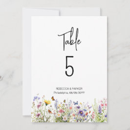 Convite Números de tabela de flores selvagens brilhantes
