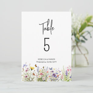 Convite Números de tabela de flores selvagens brilhantes