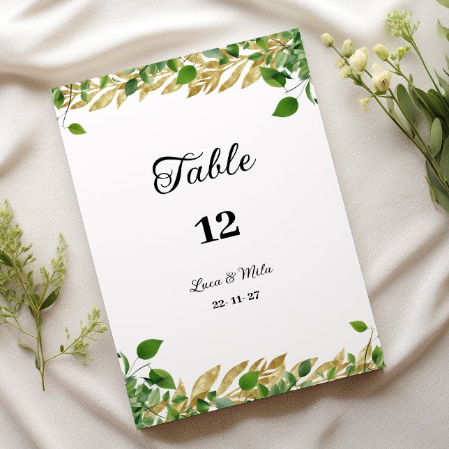 Convite Números de tabela de folhagem em ouro botulínico (Botanical greenery gold foliage Table Numbers)