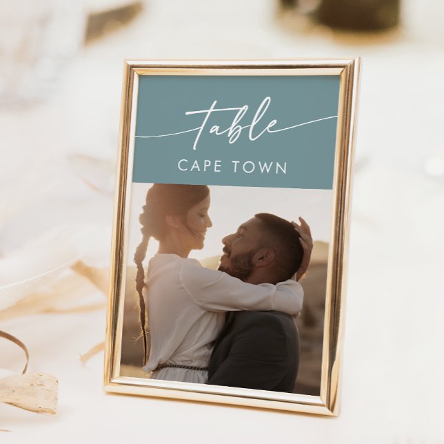 Convite Números De Tabela De Foto Do Teal Boho Chic Seafoa (Criador carregado)