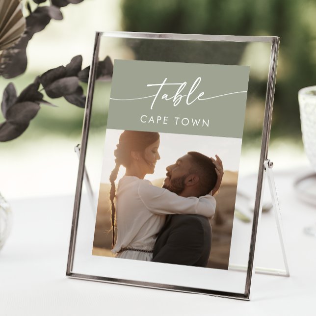 Convite Números de Tabela de Fotos Verde do Boho Chic Sage (Criador carregado)