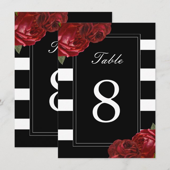 Convite Números de Tabela de Listras Pretas e Brancas (Frente/Verso)