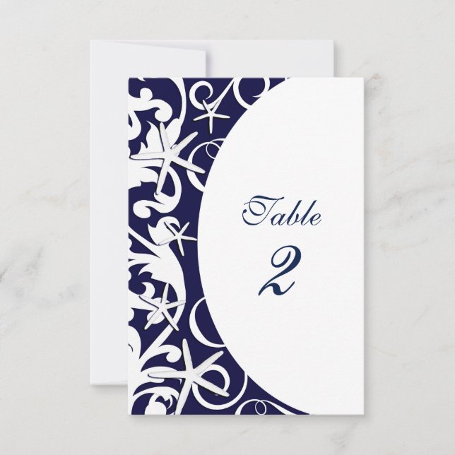 Convite Números de tabela de Marinho de Starfish Branco Bl (Frente)