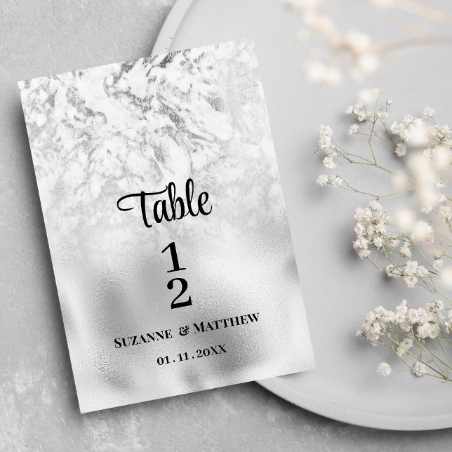 Convite Números de tabela de mármore branco de cinza luxuo (Luxurious gray white silver marble Table Numbers)