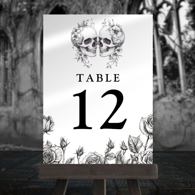 Convite Números de Tabela de Skulls Florais Gótica (Gothic Floral Skulls Table Numbers)