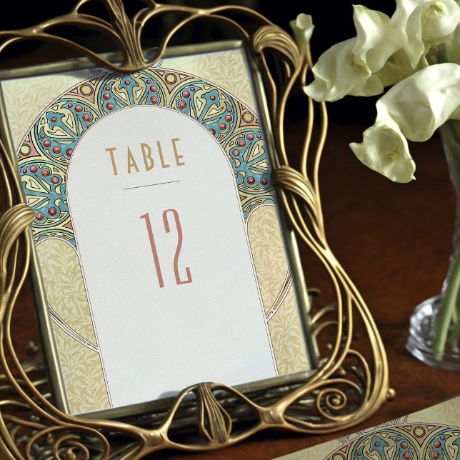 Convite Números de Tabela Dourados Vintage Art Nouveau Wed (Criador carregado)