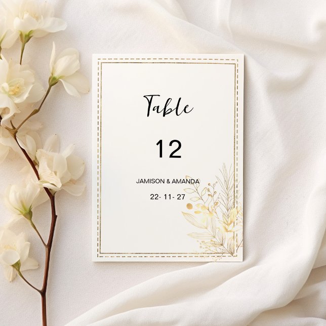 Convite Números de tabela florais de ouro botânico branco  (Elegant botanical white gold floral Table Numbers)