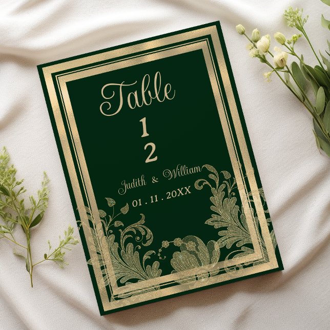 Convite Números de tabela florais de ouro verde da florest (Vintage forest green gold floral Table Numbers)