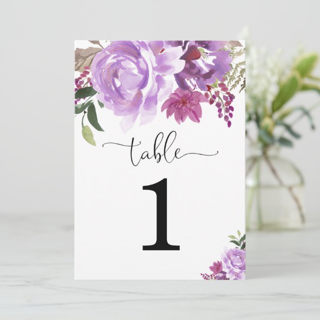 Convite Números de tabela floral de lavanda roxa 5"x7" (Em pé/Frente)