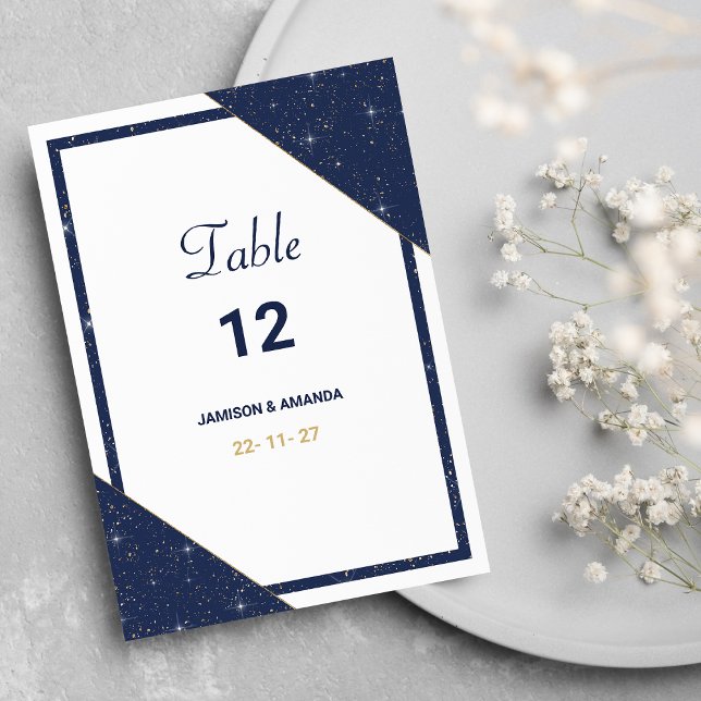 Convite Números de Tabela Glitter Ouro Branco, azul Geomét (Geometric blue white gold glitter Table Numbers)