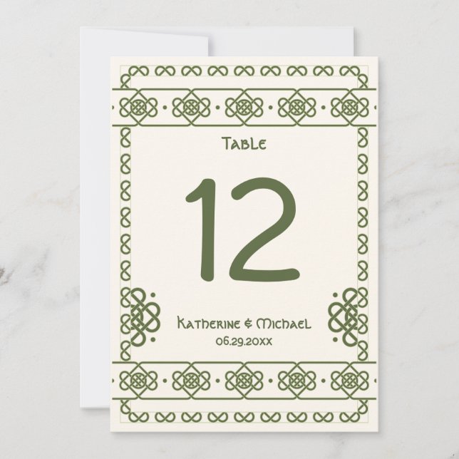 Convite Números de Tabela Grandes Números Célticos Verdes (Frente)