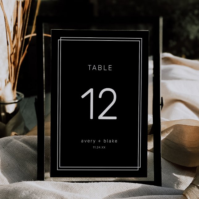 Convite Números de Tabela Negra Moderna AVERY (AVERY Modern Black Wedding Table Numbers)