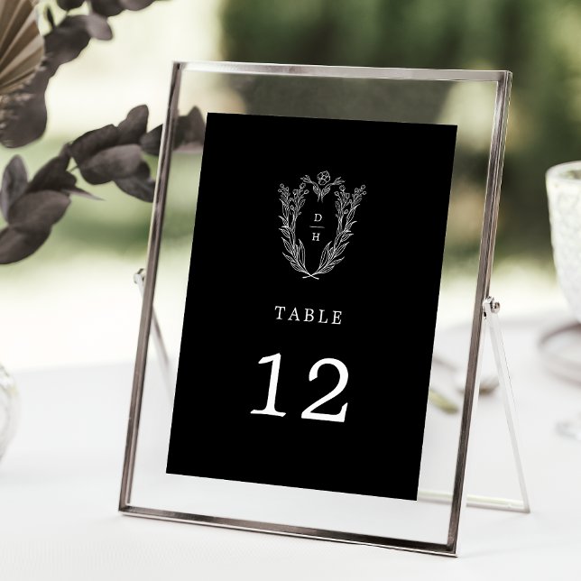 Convite Números de Tabela Negra Negra Negra-Preta Floral D (DAPHNE Floral Dark Black Wedding Table Numbers)