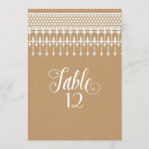 Convite Números de tabela Rustic Vintage Lace Kraft Paper