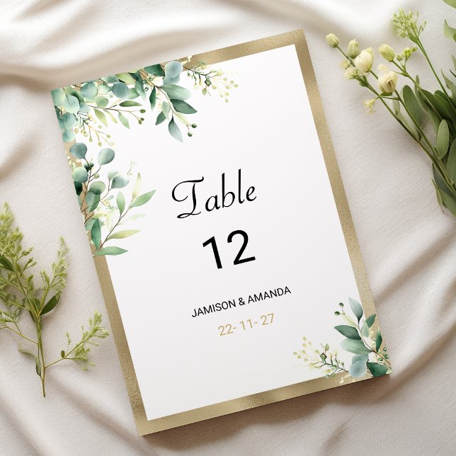Convite Números de tabela verde de eucalipto com arco-íris (Watercolor rustic eucalyptus green Table Numbers)
