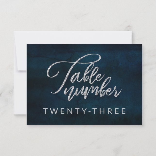 Convite Números de Tabelas de Casamento de Prata Azul-mari (Frente)