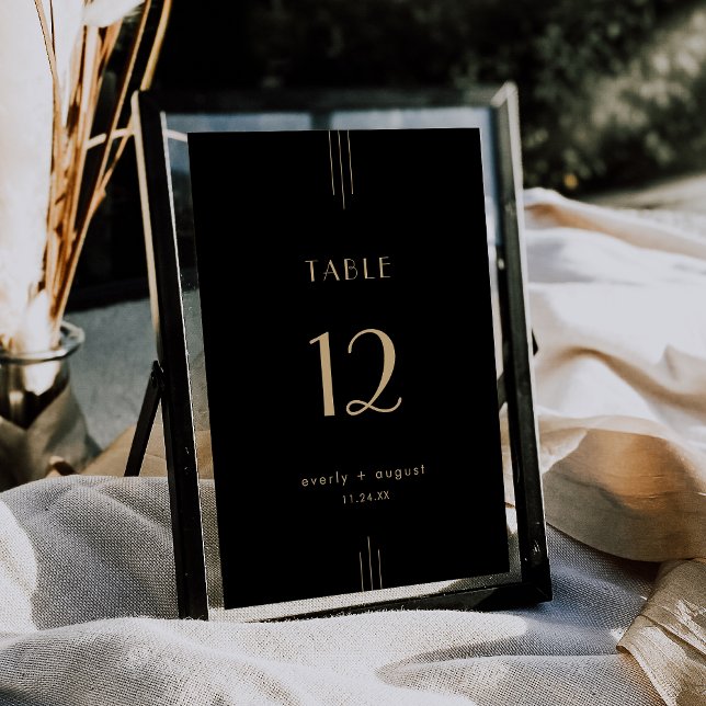 Convite Números de Tabelas Douradas de Casamento Preto da  (EVERLY Art Deco Black Gold Wedding Table Numbers)