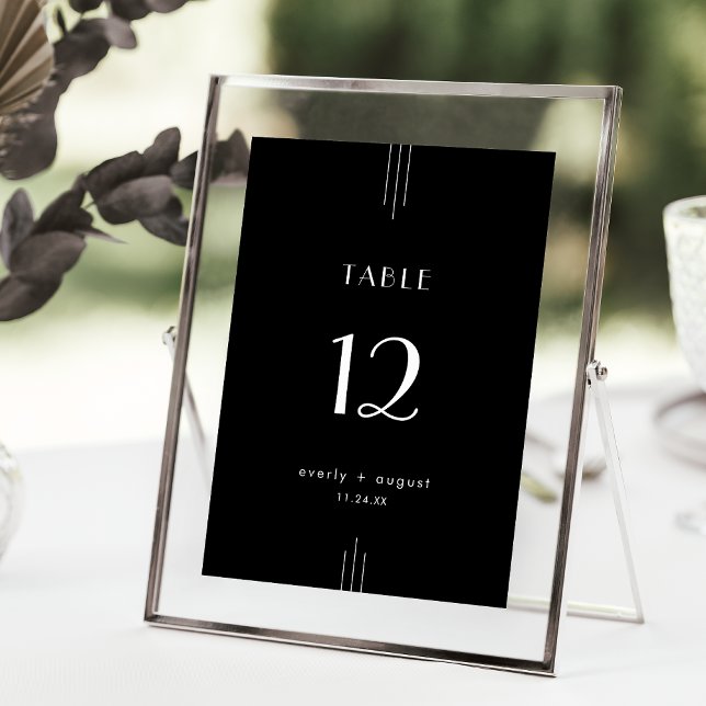 Convite Números de Tabelas Negra Negra De Casamento de Art (EVERLY Modern Art Deco Black Wedding Table Numbers)