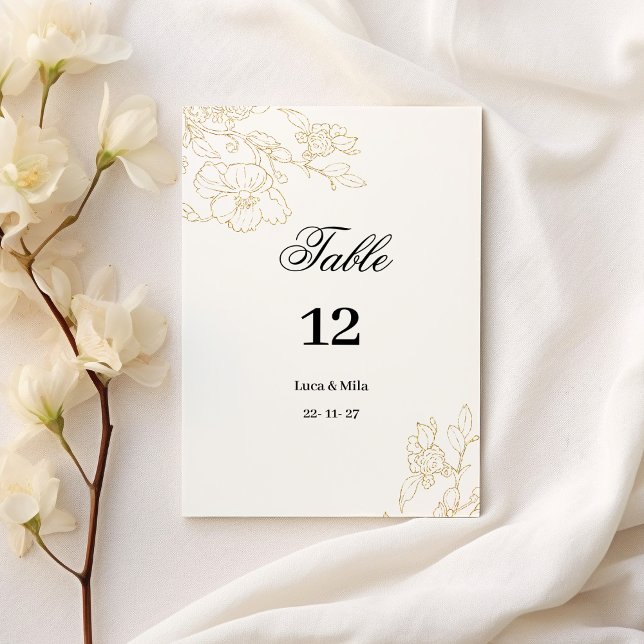 Convite Números simples e elegantes de mesa floral em ouro (Simple elegant white gold floral Table Numbers)