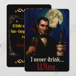 Convite “Nunca Bebo… Vinho” Humor de Terror de Vampiro