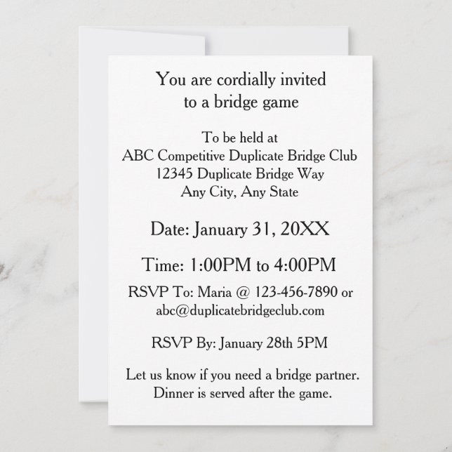 Convite Nunca Critique Seu Parceiro Durante O Play Bridge (Verso)