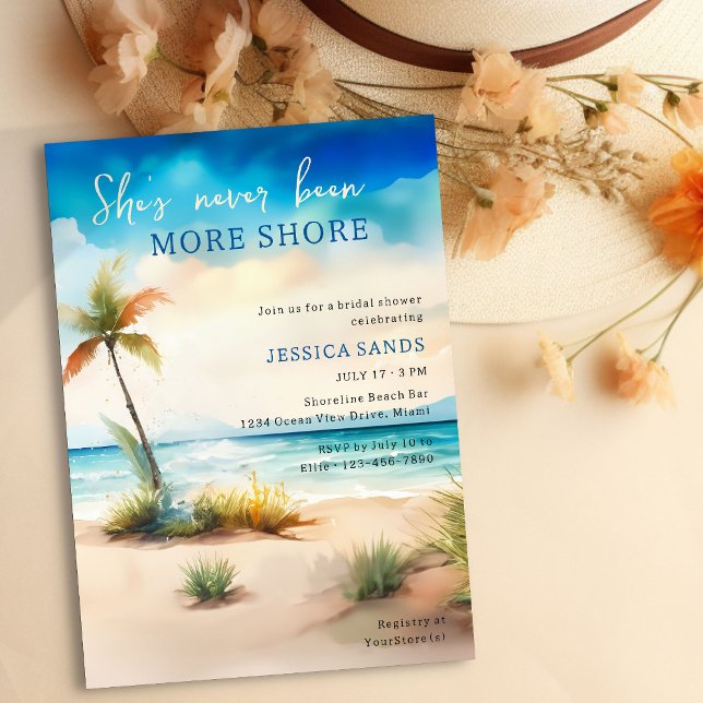 Convite Nunca Foi Mais Chá de panela De Praia Shore Ocean (Fun Summer Beach Bridal Shower Invitation with watercolor ocean shore)