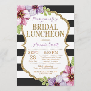 Convite nupcial Dourado preto roxo do almoço