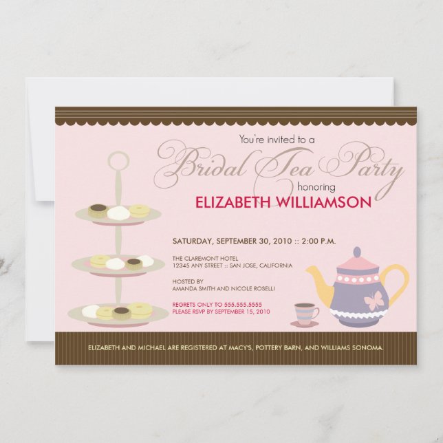 Convite nupcial encantador do tea party (pink) (Frente)